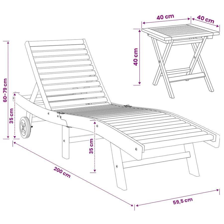 Transat 2 pcs Marron Bois de teck massif - 8
