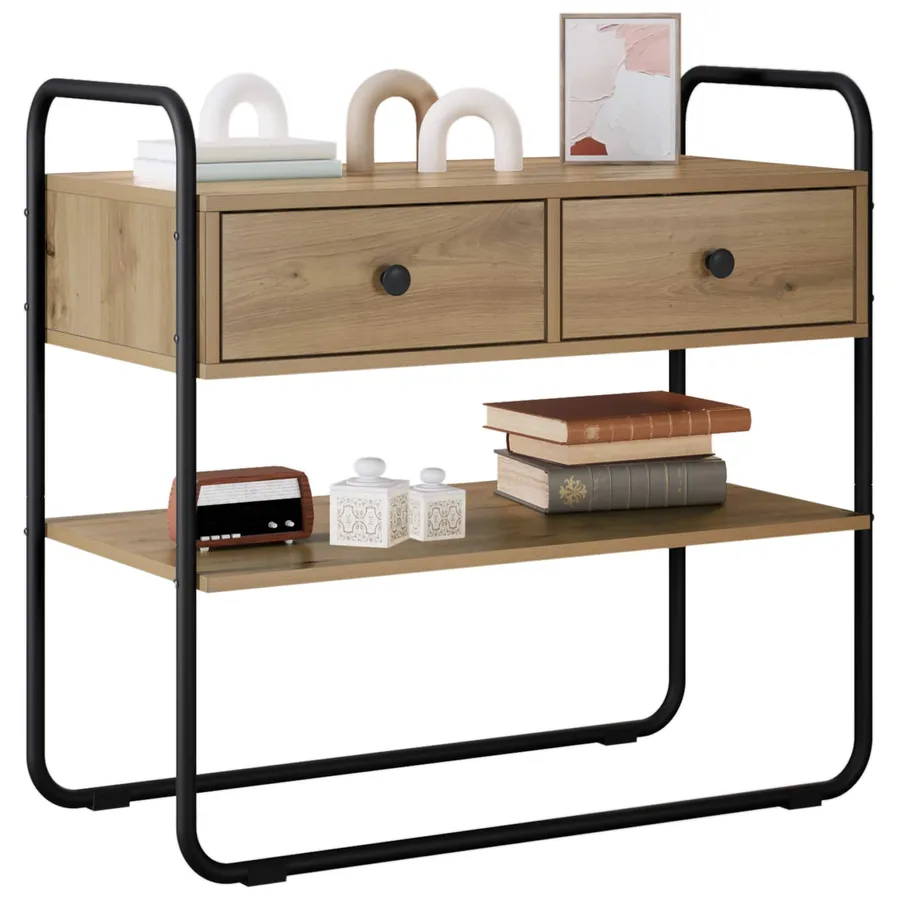 Table console Chêne artisanal 80 x 40 x 75 cm Bois d'ingénierie - 3
