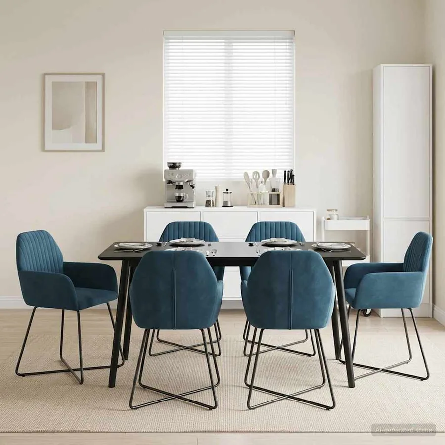 Chaises de salle à manger 6 pcs Velours Bleu 55 x 50 x 84 cm