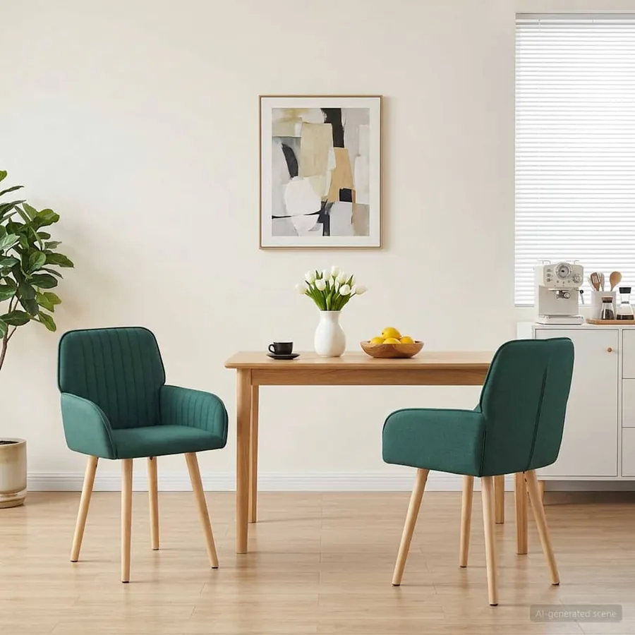Chaises de salle à manger 2 pcs Tissu Vert foncé