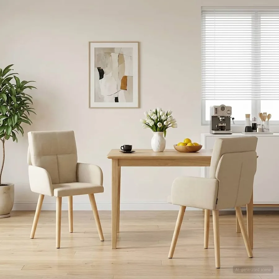 Chaises de salle à manger 2 pcs Tissu Crème 60 x 56 x 96 cm