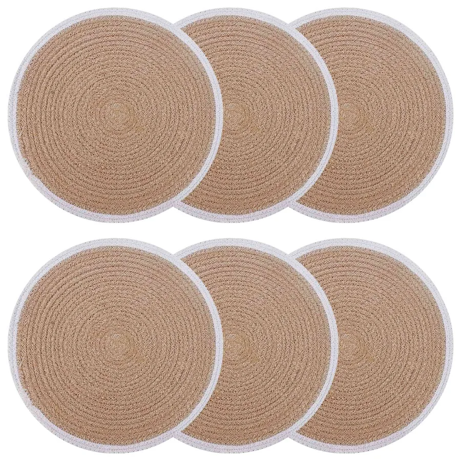Placemets en jute 6 pcs Naturel et Blanc Ø 30 cm