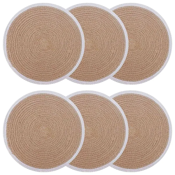 Placemets en jute 6 pcs Naturel et Blanc Ø 30 cm