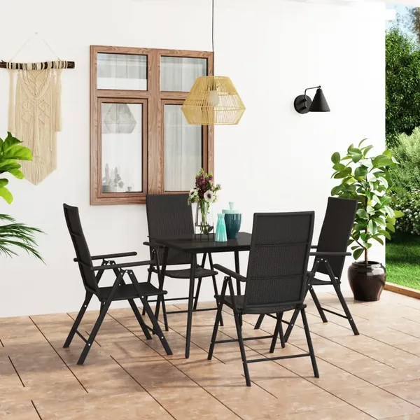 Ensemble à manger de jardin 5 pcs noir