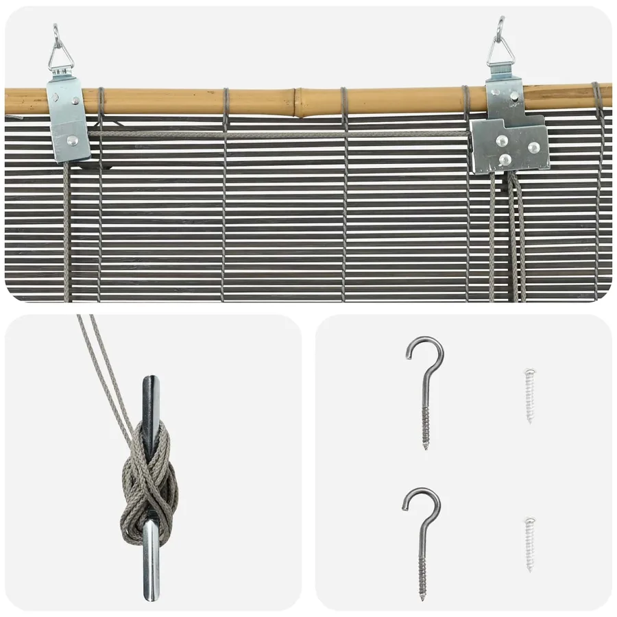 Store enrouleur Gris 50 x 220 cm Bambou - 4