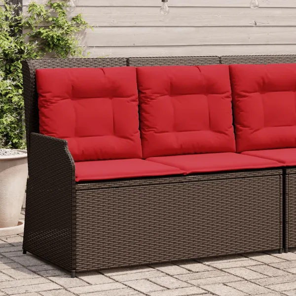 Banc inclinable de jardin avec coussins marron résine tressée