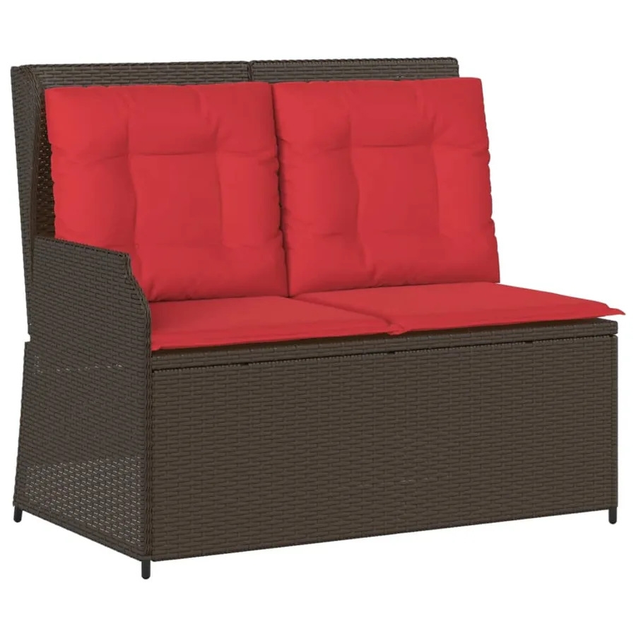 Banc inclinable de jardin avec coussins marron résine tressée - 2