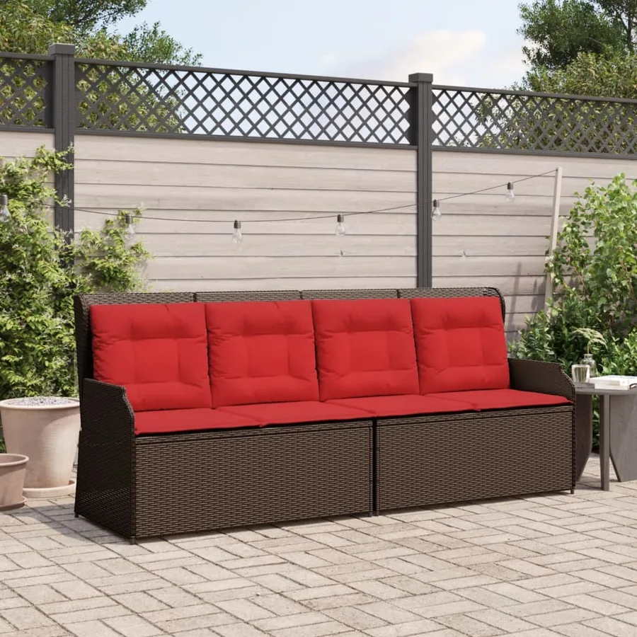 Banc inclinable de jardin avec coussins marron résine tressée - 3