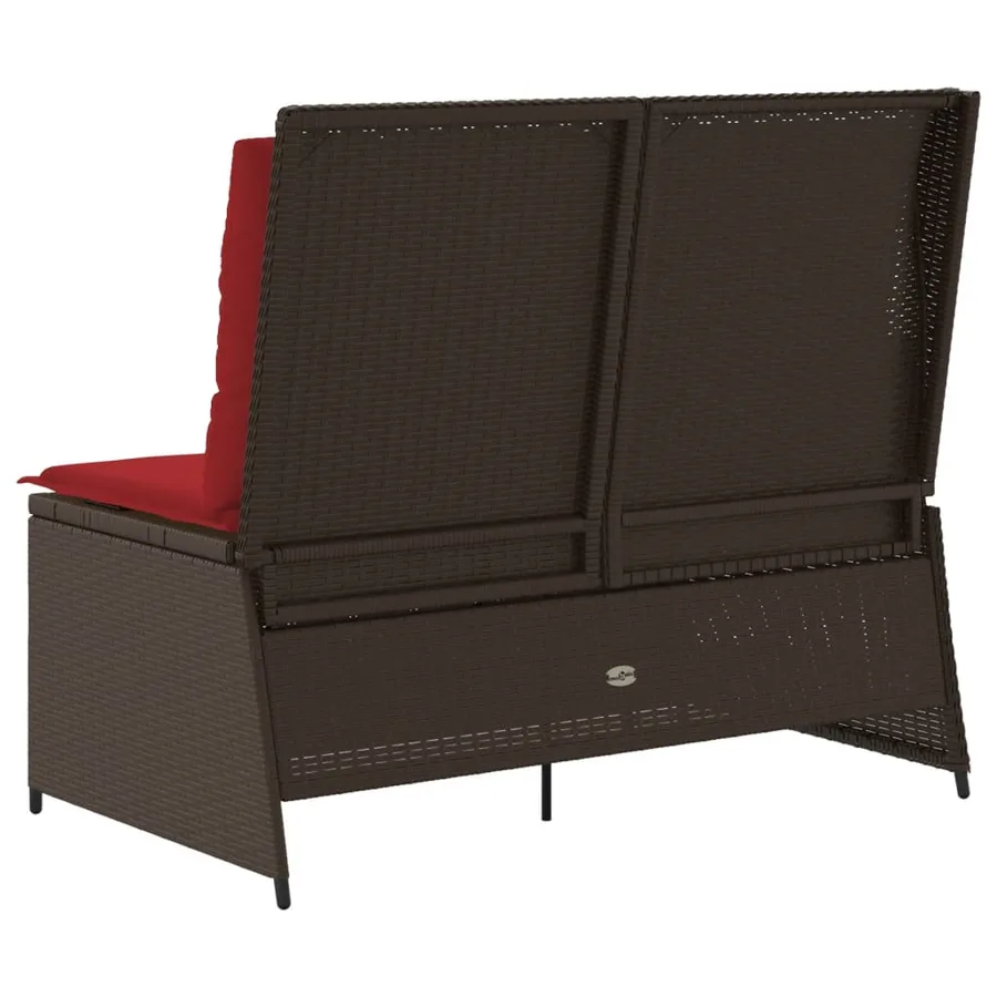 Banc inclinable de jardin avec coussins marron résine tressée - 6