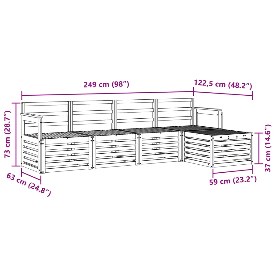 Ensemble de canapés d'extérieur 5 pcs Blanc 249 x 122,5 x 73 cm - 7