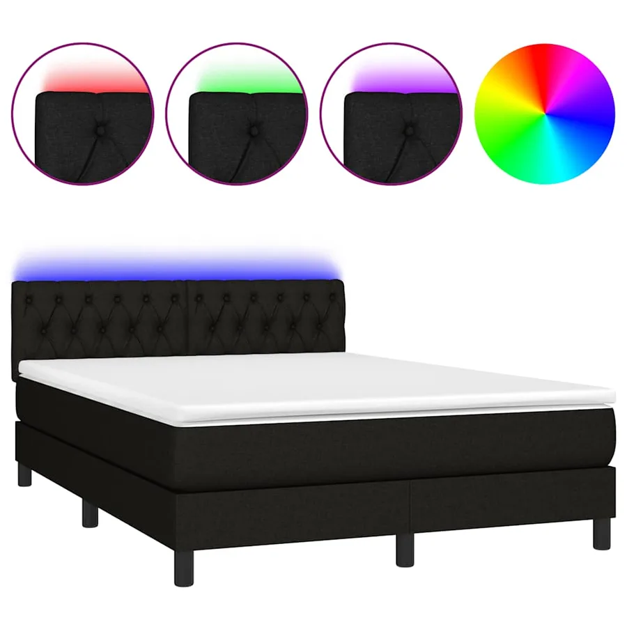 Sommier à lattes de lit avec matelas LED Noir 140x190 cm Tissu - 2