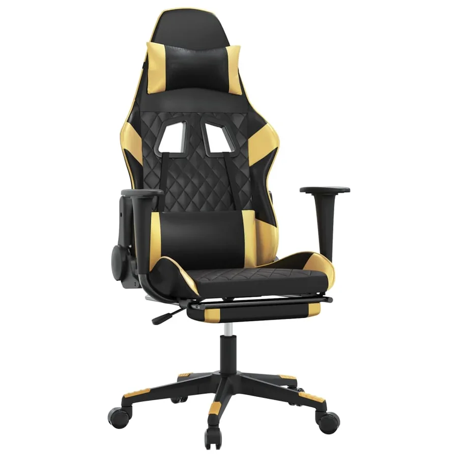 Chaise de jeu avec repose-pied Noir et doré Similicuir - 2