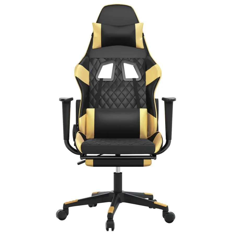 Chaise de jeu avec repose-pied Noir et doré Similicuir - 3