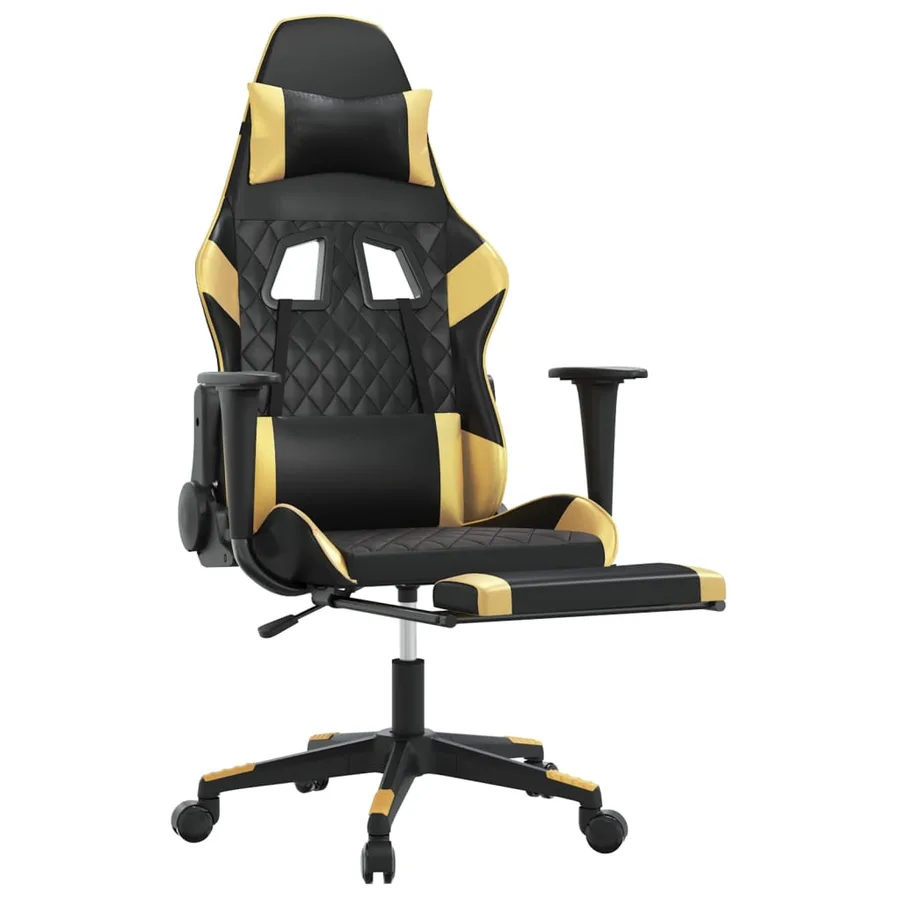 Chaise de jeu avec repose-pied Noir et doré Similicuir - 6