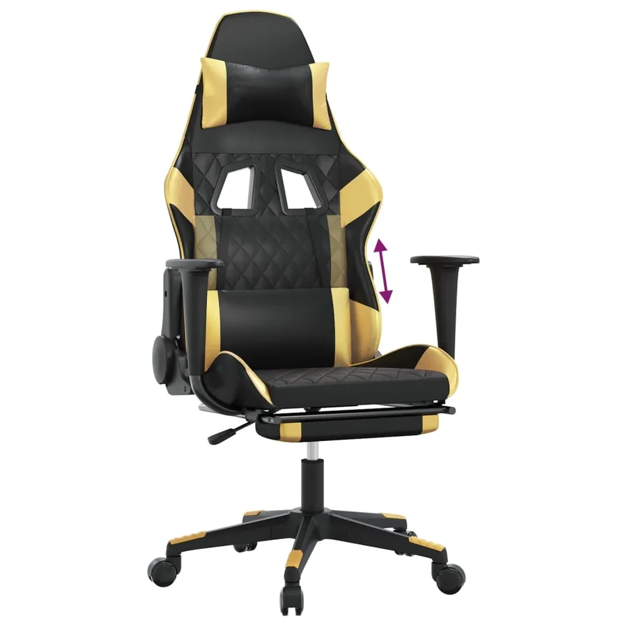 Chaise de jeu avec repose-pied Noir et doré Similicuir - 8