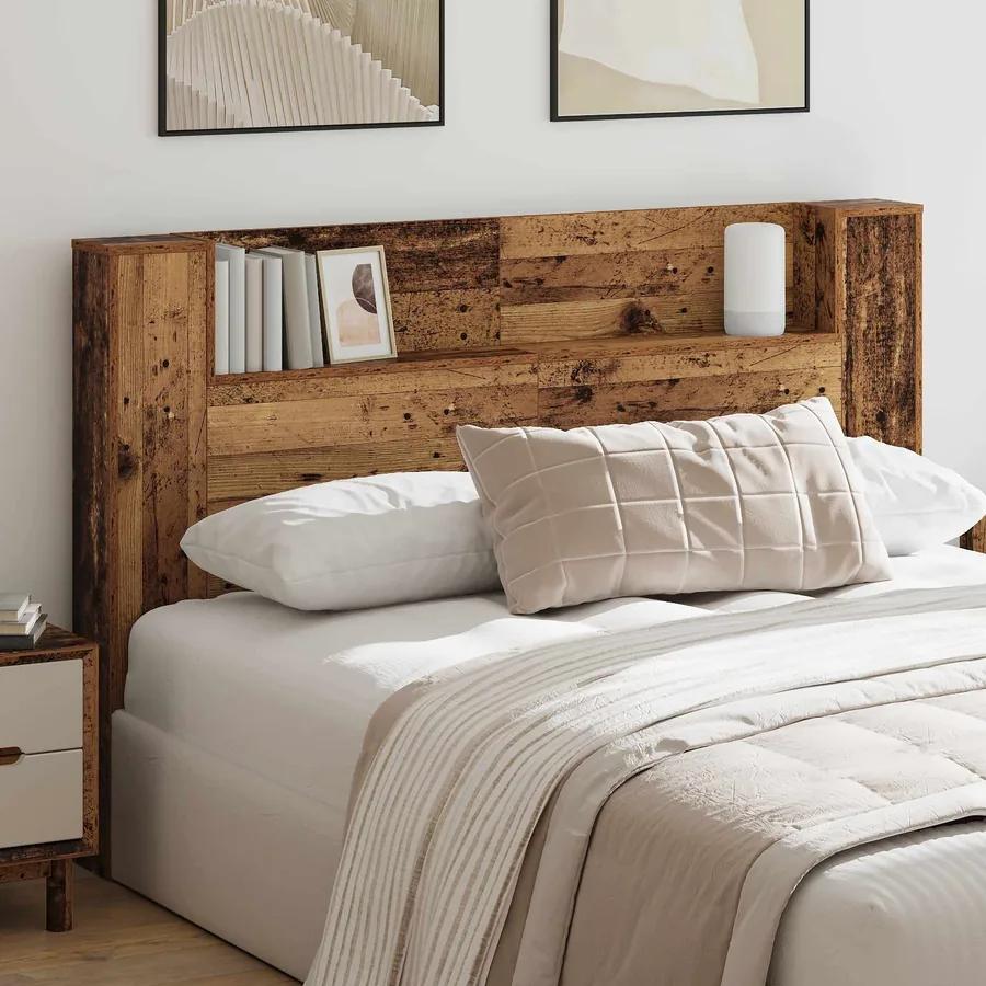 Tête de lit de rangement avec LED Bois ancien 160 cm