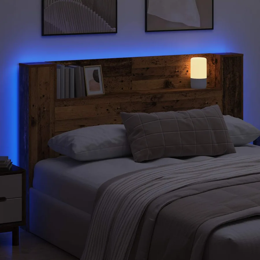 Tête de lit de rangement avec LED Bois ancien 160 cm - 4