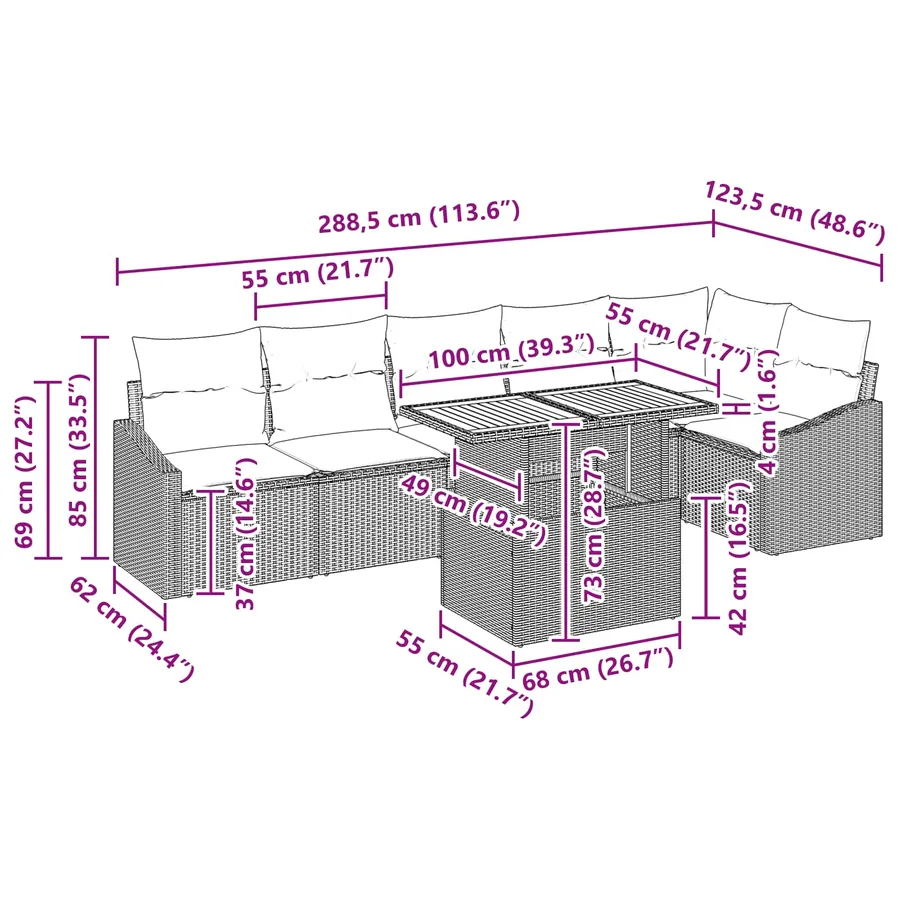 Ensemble de canapé de jardin 7 pc 6-Nombre de places - 11