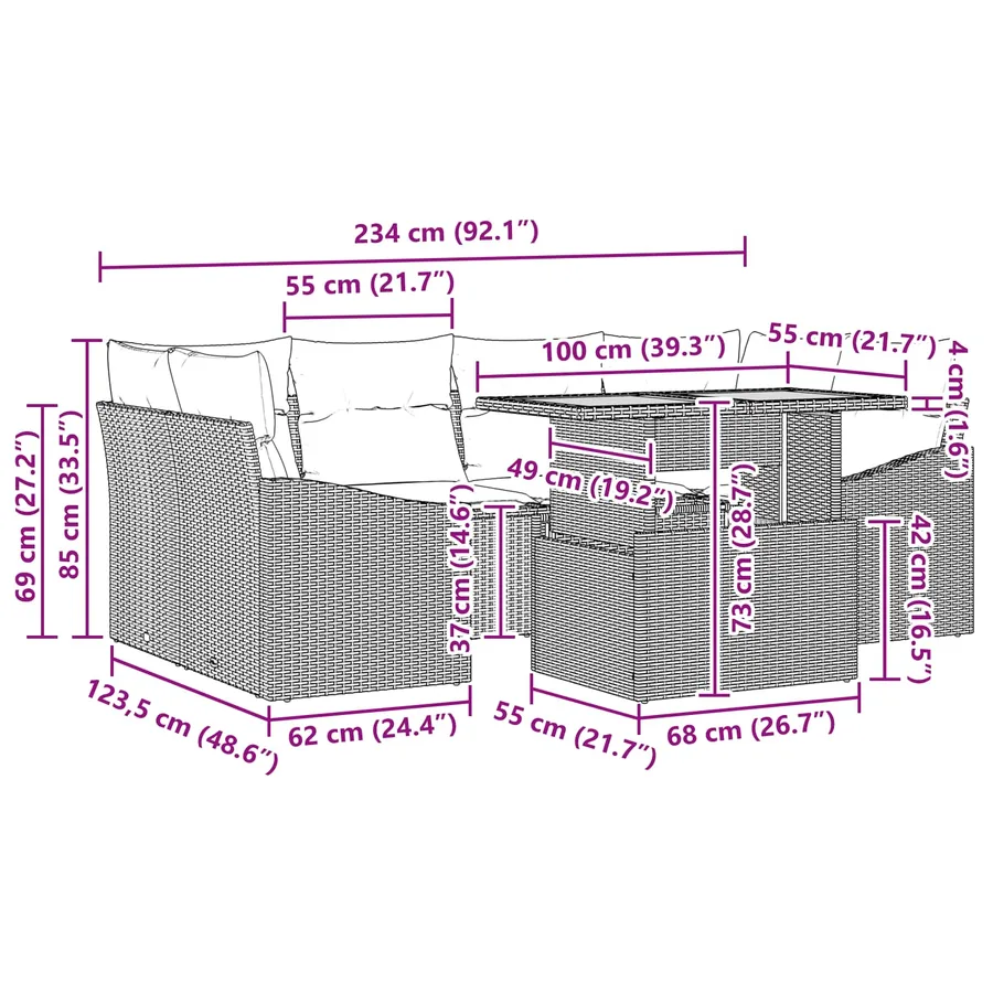Ensemble de canapé de jardin 7 pc 6-Nombre de places - 11