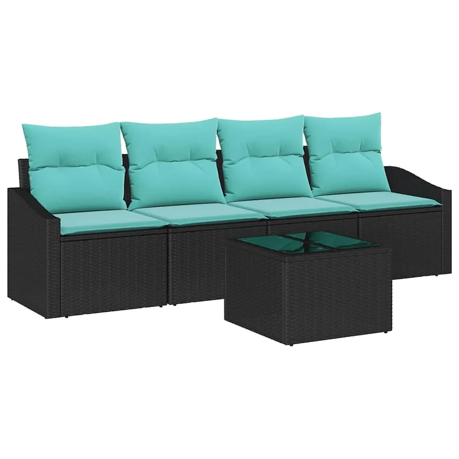 Ensemble de Canapés 5 pcs Noir et turquoise polyrotin - 2