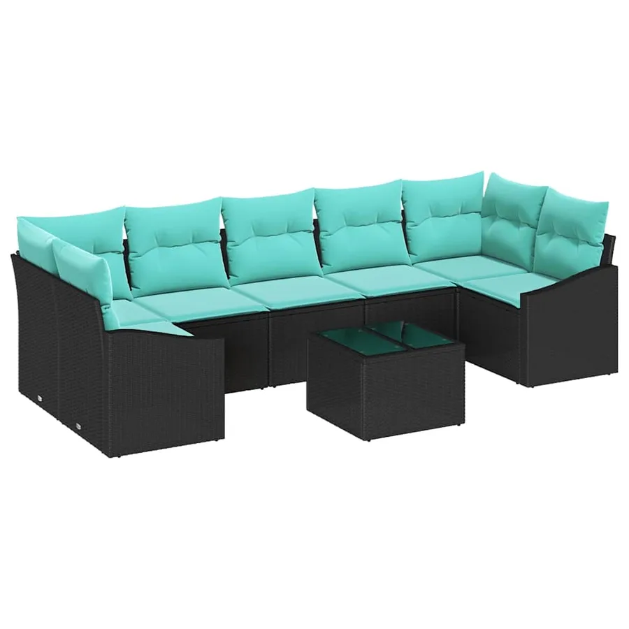 Ensemble de Canapés 8 pcs Noir et turquoise polyrotin - 2
