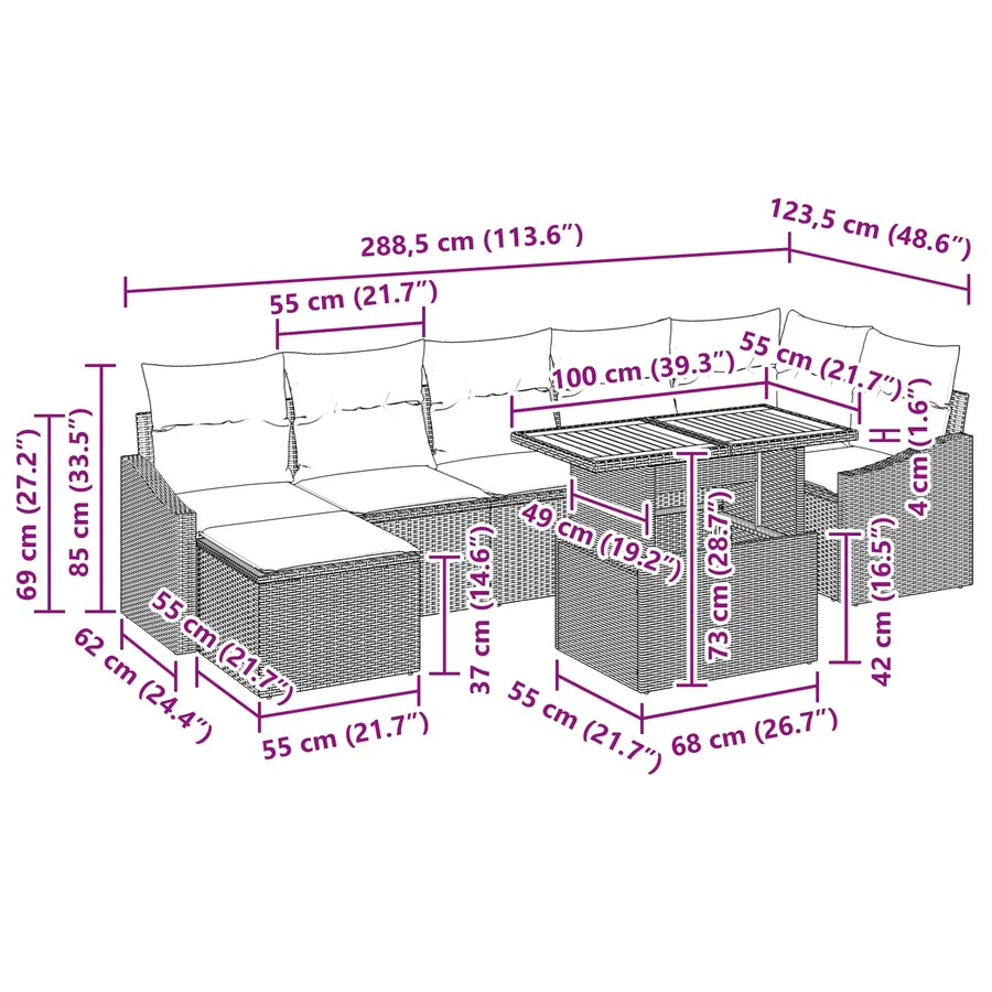 Ensemble de canapé de jardin 8 pcs Noir et turquoise - 12