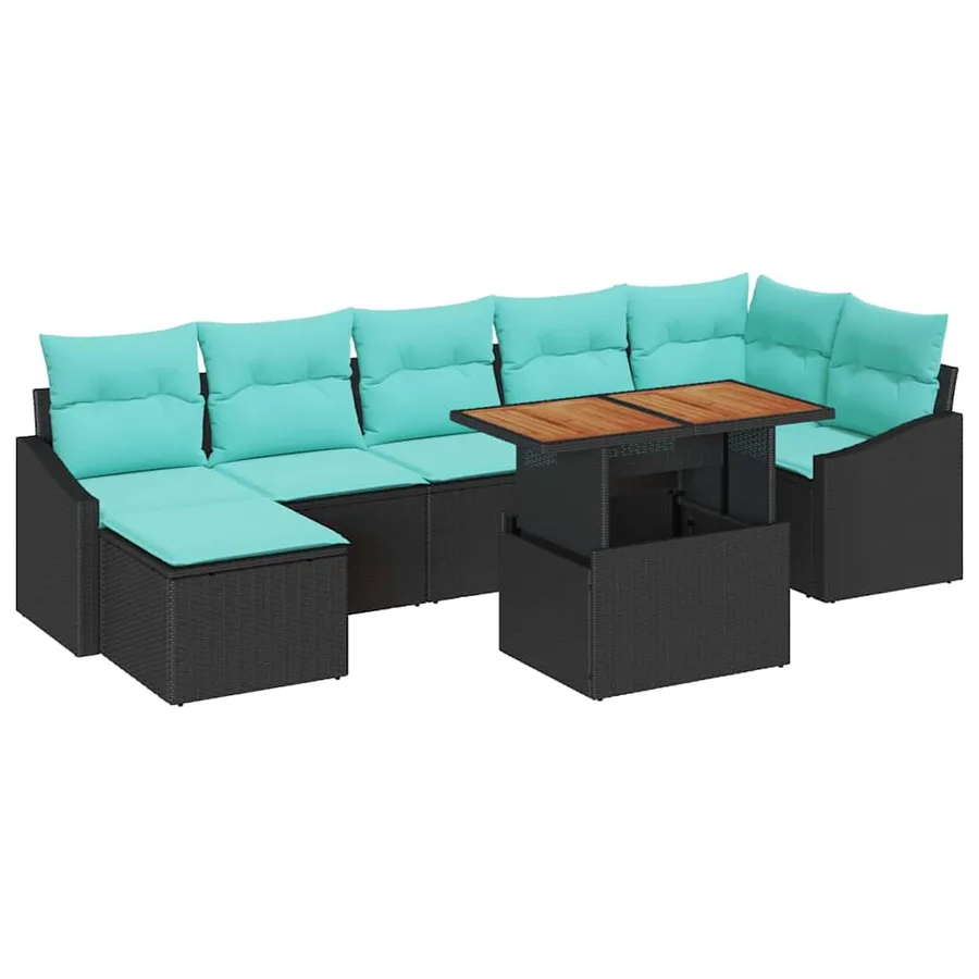 Ensemble de canapé de jardin 8 pcs Noir et turquoise - 2