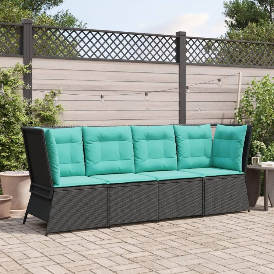 Canapé d'angle de jardin avec coussins noir résine tressée - 3