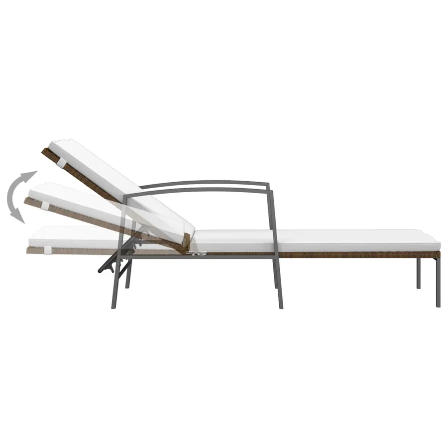 Chaise longue de jardin avec coussin Résine tressée Gris - 15