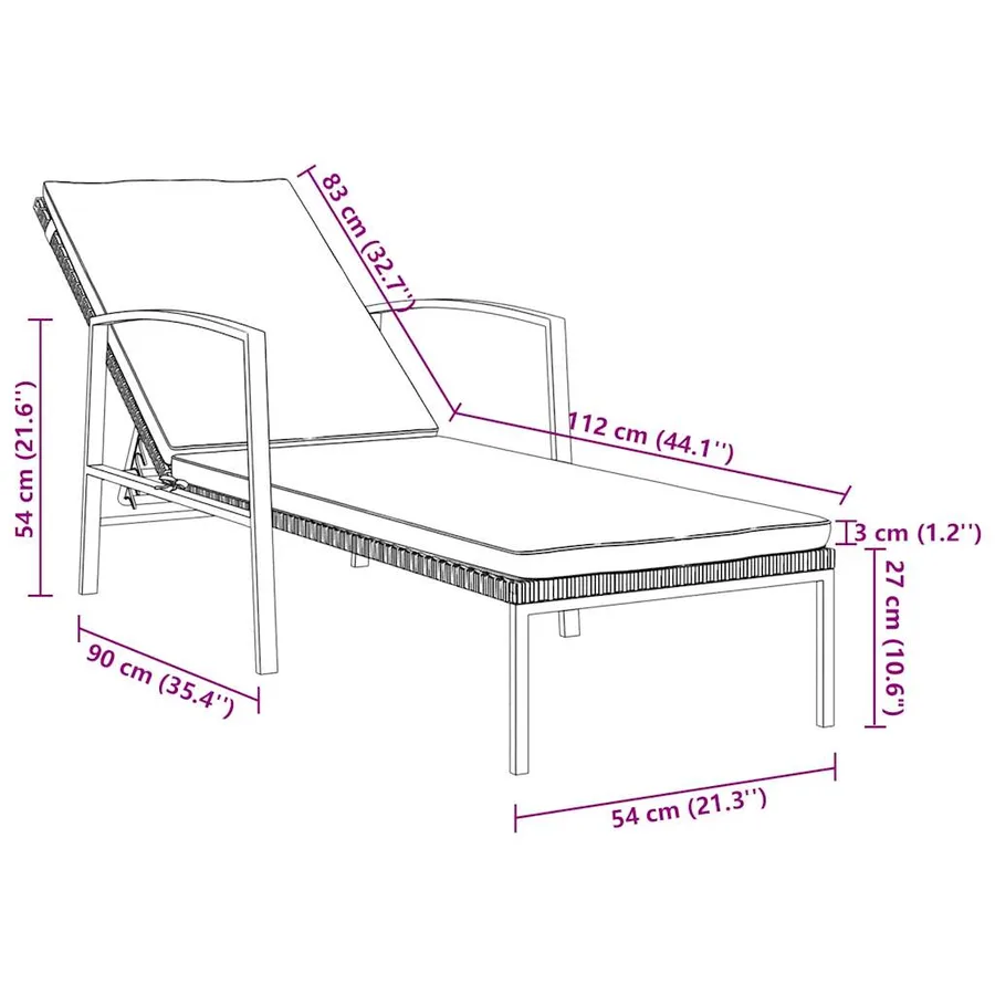 Chaise longue de jardin avec coussin Résine tressée Gris - 16
