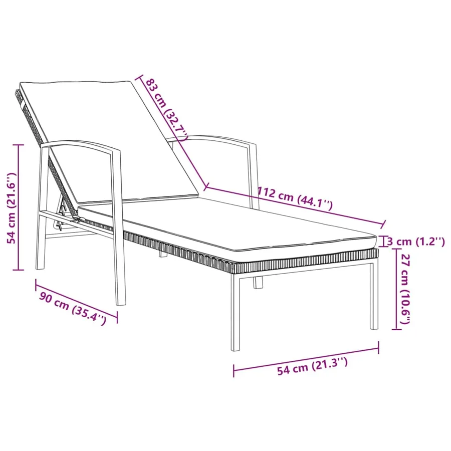 Chaise longue de jardin avec coussin Résine tressée Gris - 24