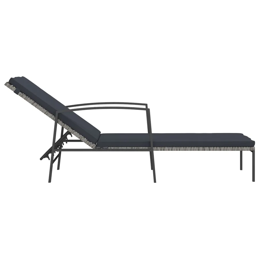 Chaise longue de jardin avec coussin Résine tressée Gris - 4