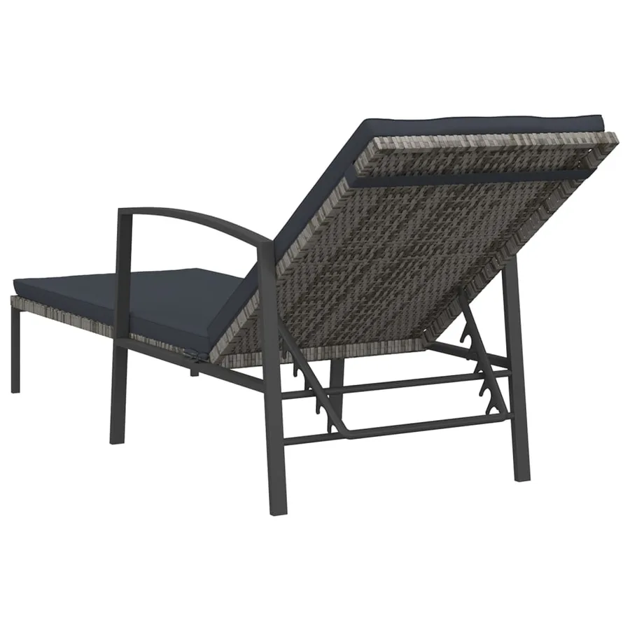 Chaise longue de jardin avec coussin Résine tressée Gris - 5