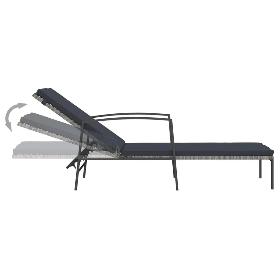 Chaise longue de jardin avec coussin Résine tressée Gris - 6
