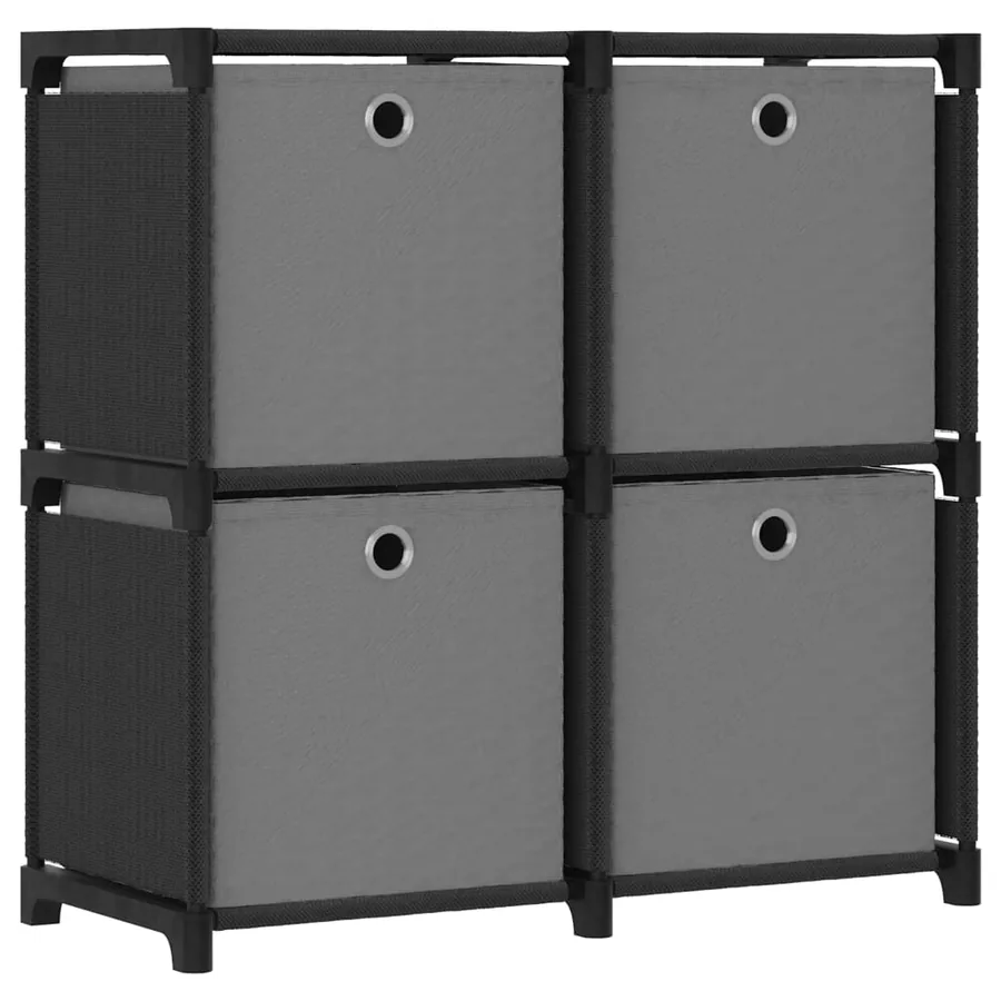 Étagère à 4 cubes avec boîtes Noir 69x30x72,5 cm Tissu