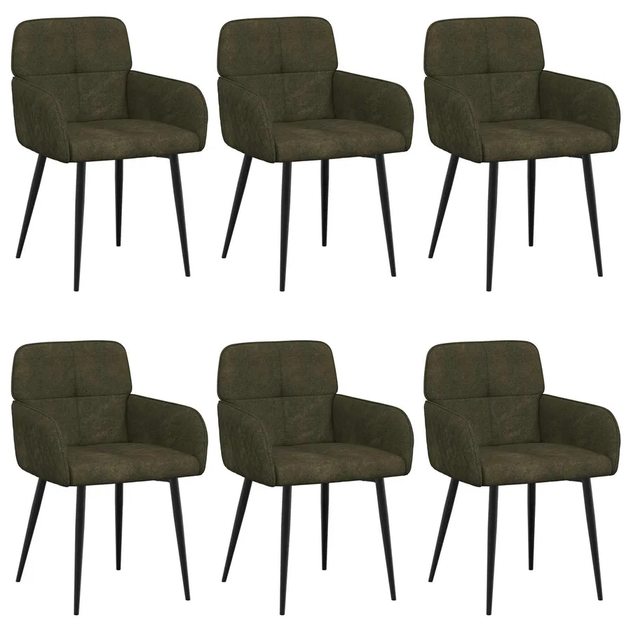 Chaises de salle à manger 6 pcs Simili daim Vert armée - 2