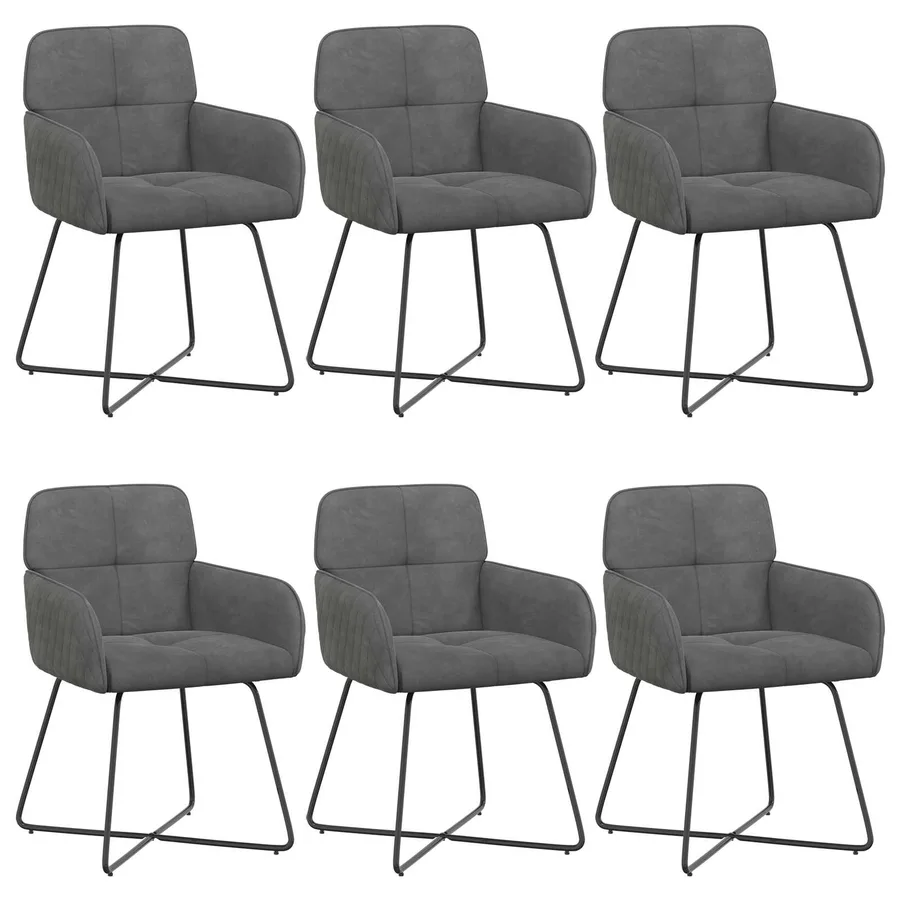 Chaises de salle à manger 6 pcs Velours Gris foncé - 2