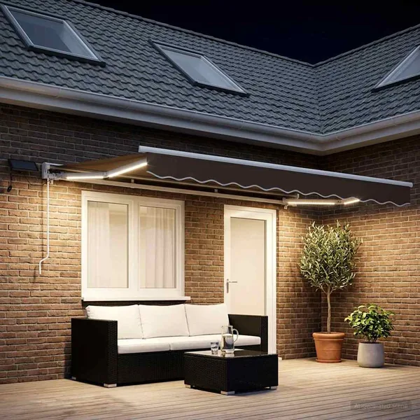 Cadre de store manuel avec LEDs Taupe 5 x 3 m