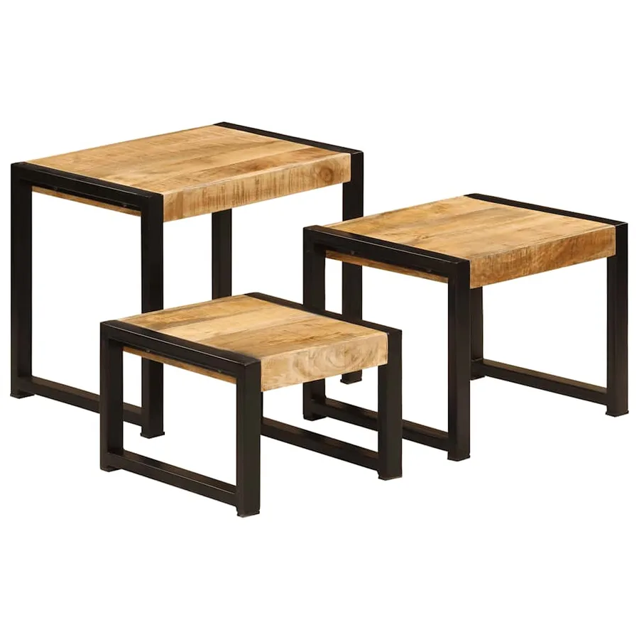 Tables gigognes 3 pcs Bois solide de manguier - 10