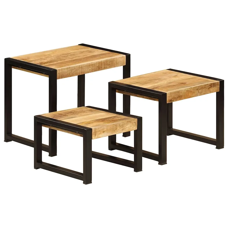 Tables gigognes 3 pcs Bois solide de manguier - 11