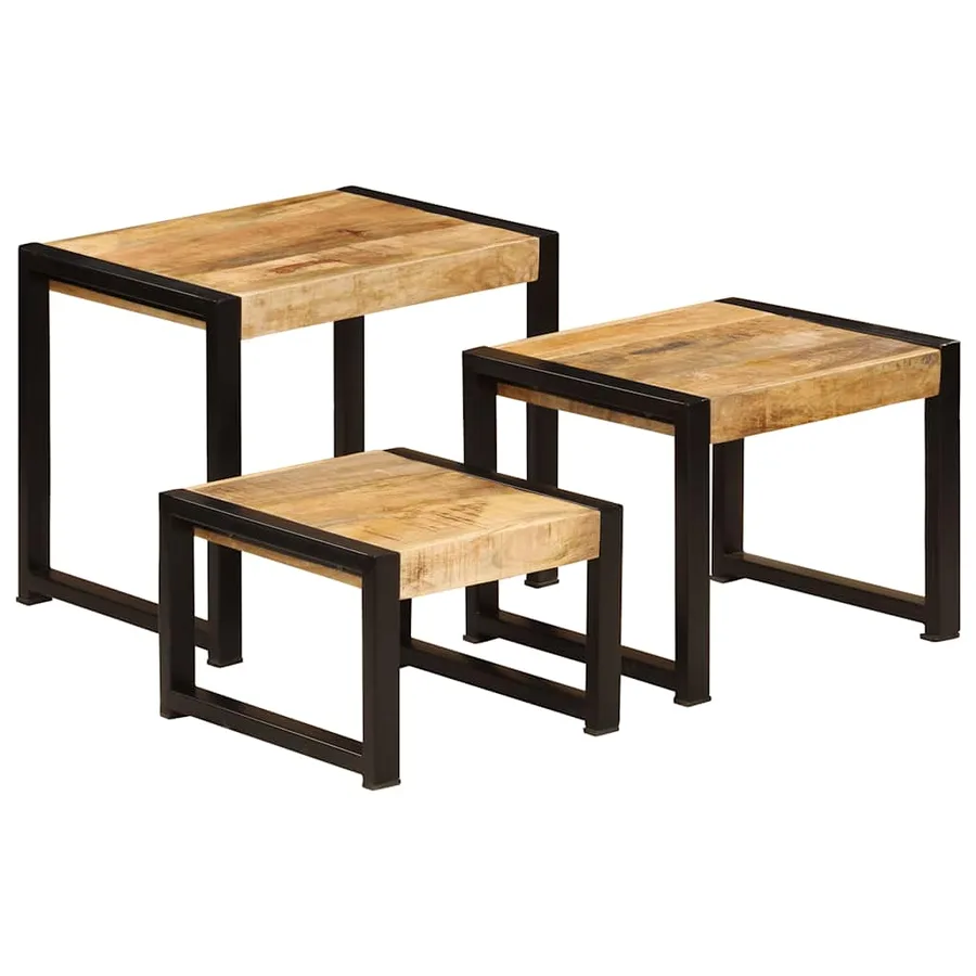 Tables gigognes 3 pcs Bois solide de manguier - 2