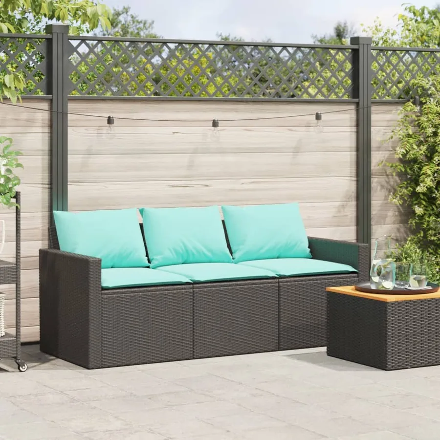 Canapé de jardin avec coussins 3 places noir résine tressée - 3