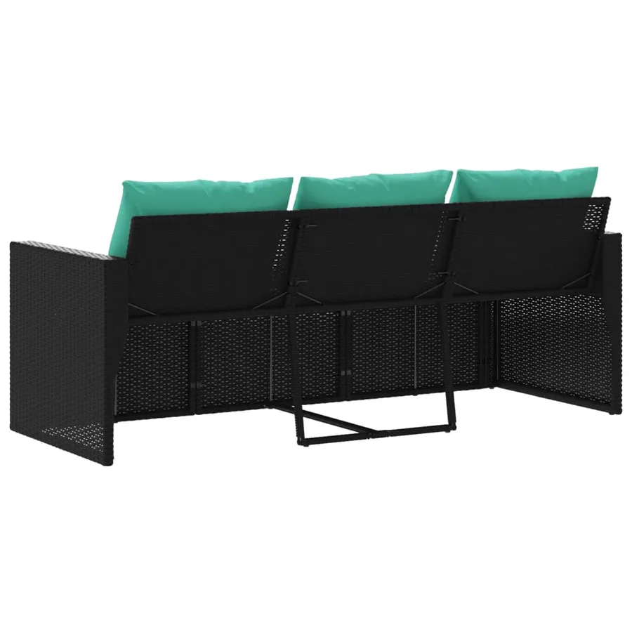Canapé de jardin avec coussins 3 places noir résine tressée - 6