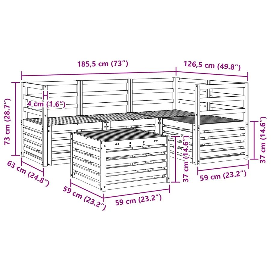 Ensemble de canapés d'extérieur 5 pcs Blanc 59 x 59 x 37 cm - 8