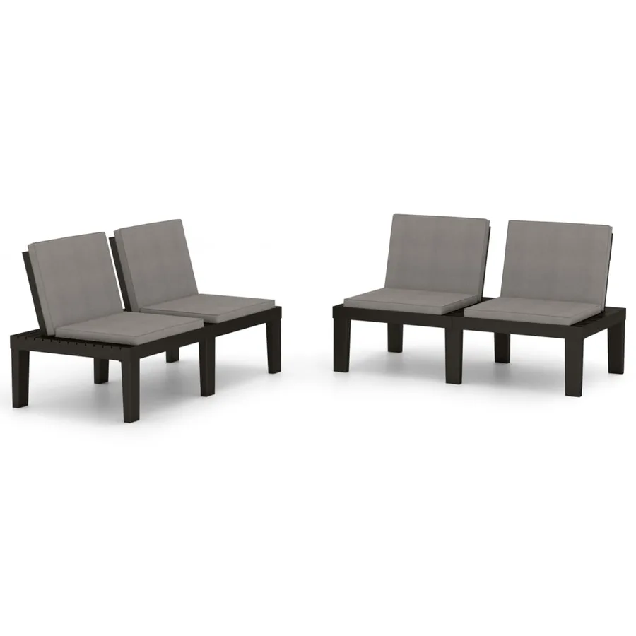 Bancs de salon de jardin avec coussins lot de 2 Plastique Gris - 2