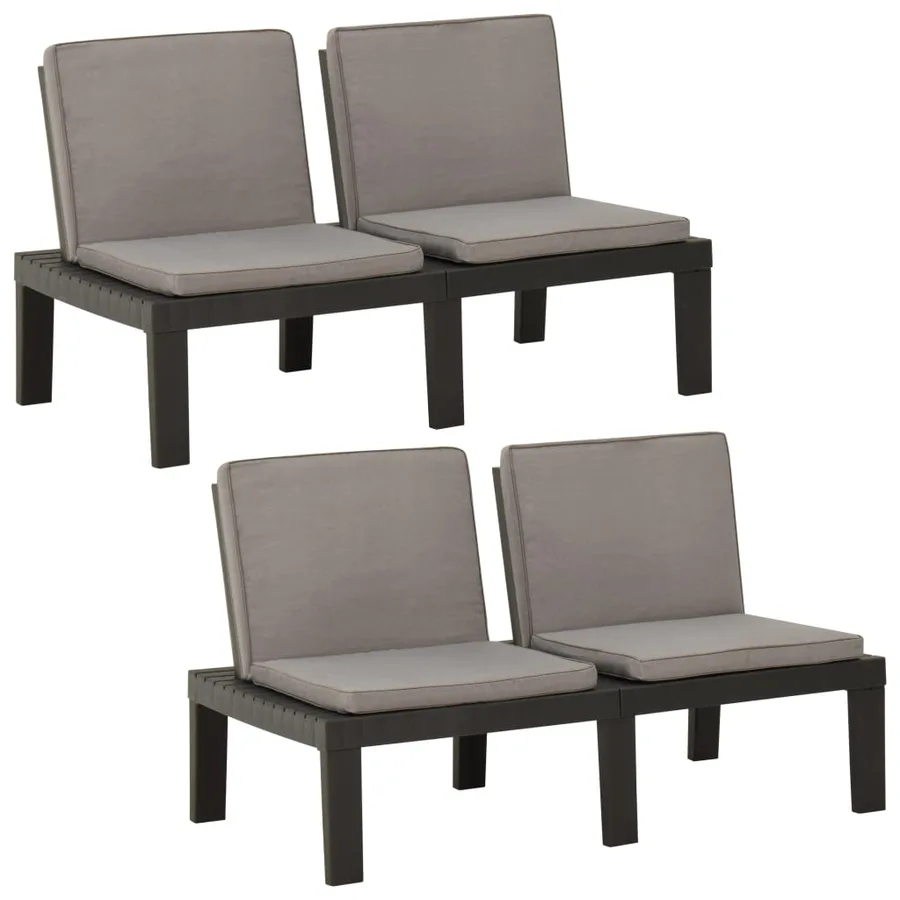 Bancs de salon de jardin avec coussins lot de 2 Plastique Gris - 3