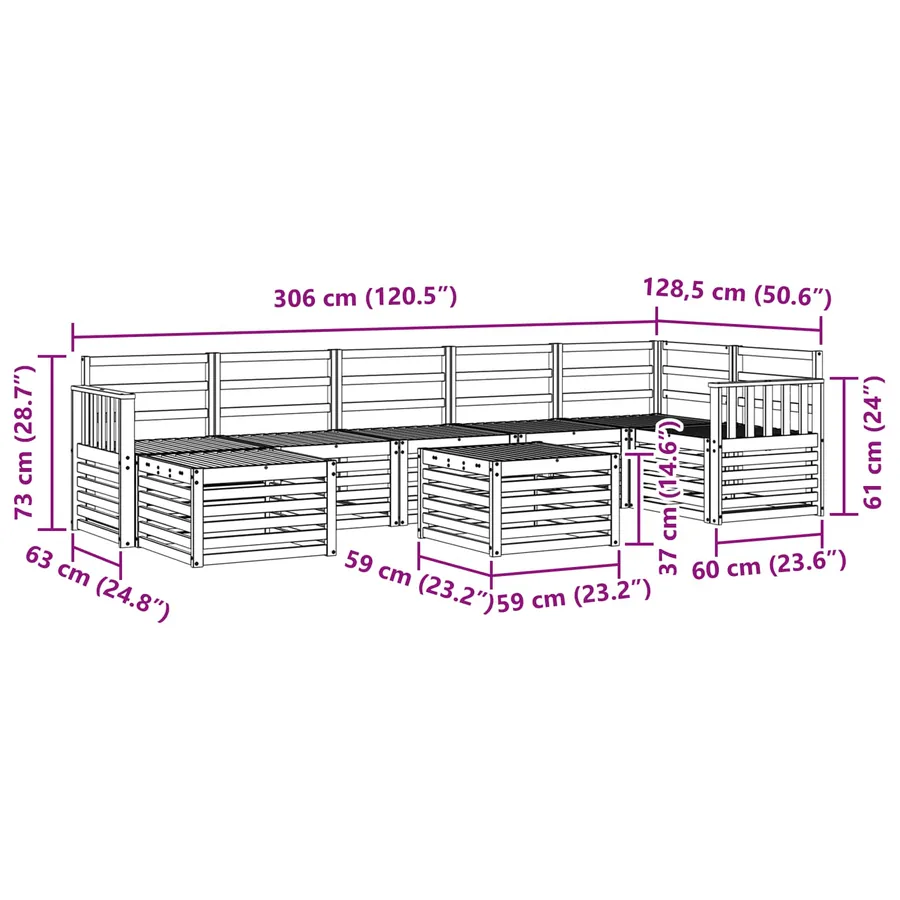 Ensemble de canapés d'extérieur 8 pcs Blanc 59 x 59 x 37 cm - 10