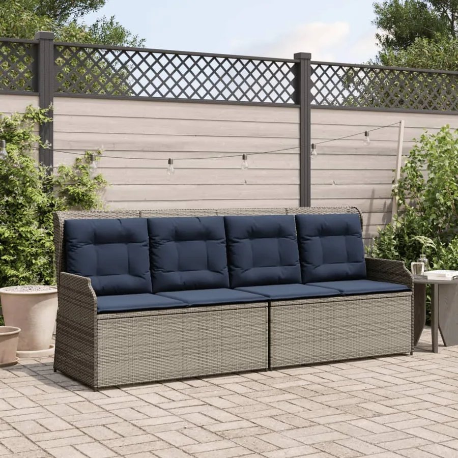 Banc inclinable de jardin avec coussins gris résine tressée - 3