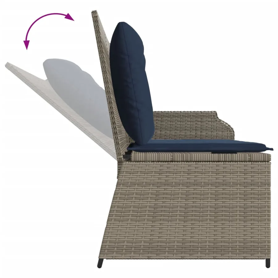 Banc inclinable de jardin avec coussins gris résine tressée - 7