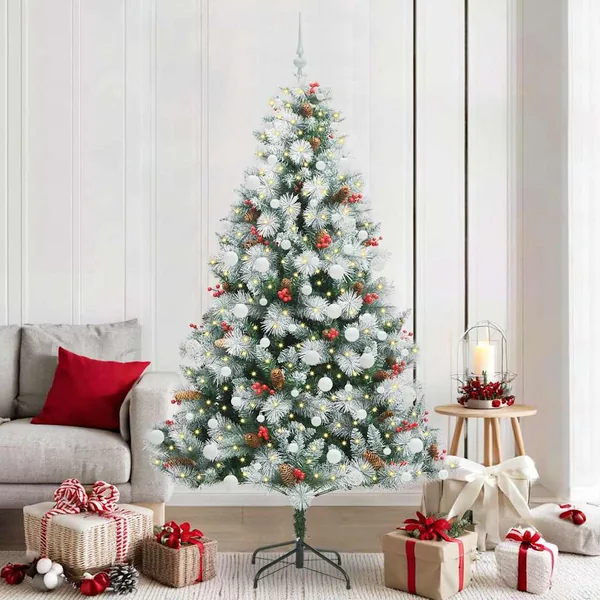 Sapin de Noël artificiel Vert et blanc 210 cm